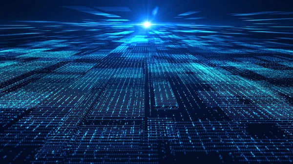 Parlak mavi ızgara ve hareket efektli dijital veri aktarım konsepti, teknoloji, yapay zeka ve ağ arka planı için mükemmel. 3d Hazırlama