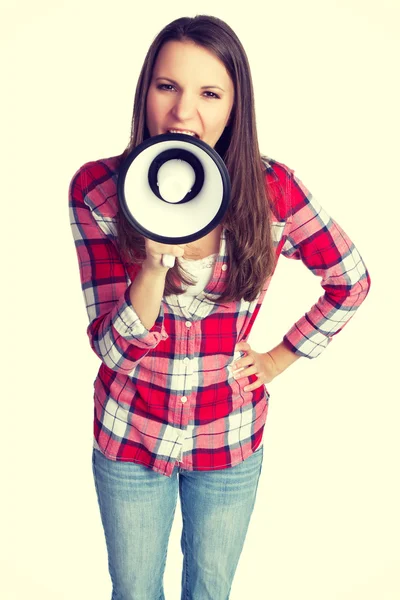 Křičí dívka megafon — Stock fotografie