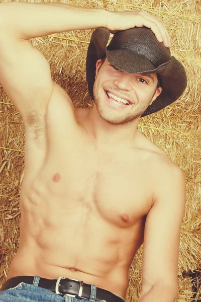 Sorridente Cowboy senza camicia — Foto Stock