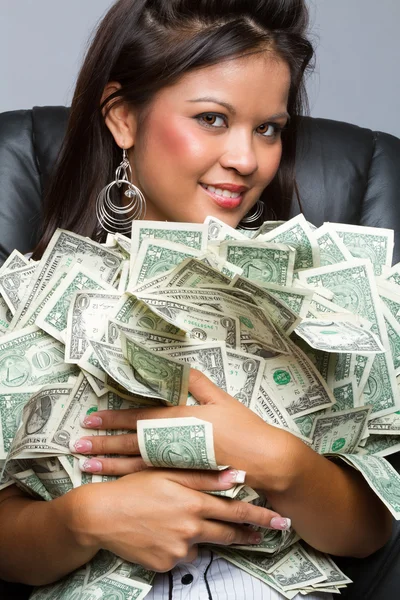 Kadın holding para — Stok fotoğraf