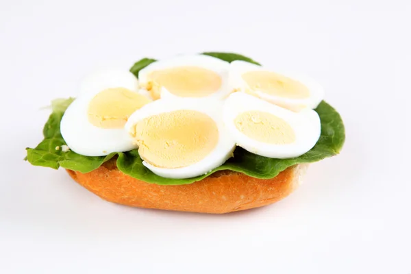 Rolki z gotowane jajko i białe tło — Zdjęcie stockowe