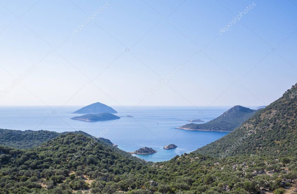View of Mediterranean coast near Kas town, southern Turkey.