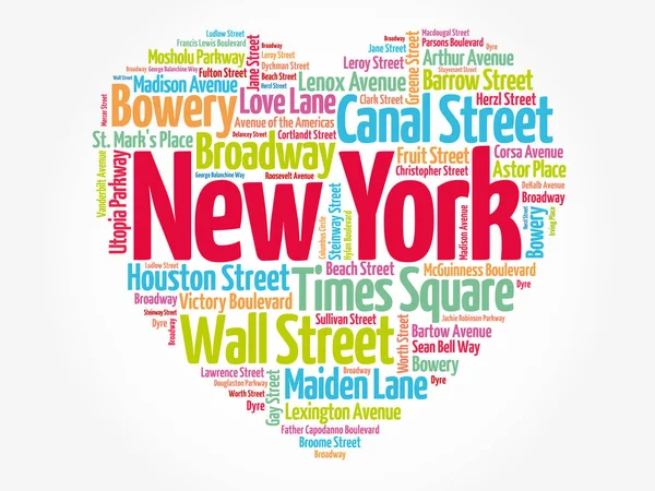 Lijst Van Straten New York City Samengesteld Liefde Teken Hart — Stockfoto