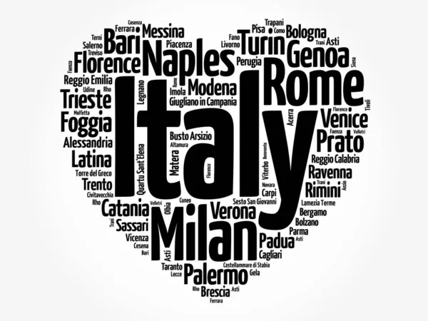 Lijst Van Steden Dorpen Italië Samengesteld Liefde Gebarentaal Hartvorm Woord — Stockfoto