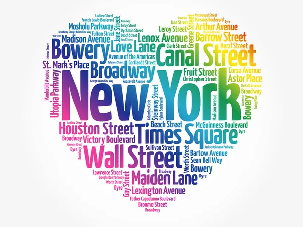 Lijst Van Straten New York City Samengesteld Liefde Teken Hart — Stockfoto