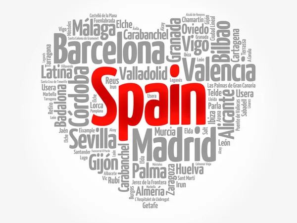 Lijst Van Steden Dorpen Spanje Samengesteld Liefde Gebarentaal Hartvorm Woord — Stockfoto