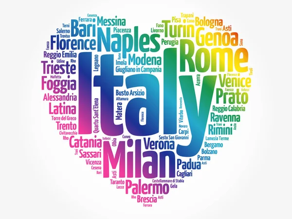 List Cities Towns Italy Composed Love Sign Heart Shape Word — Stock Photo, Image