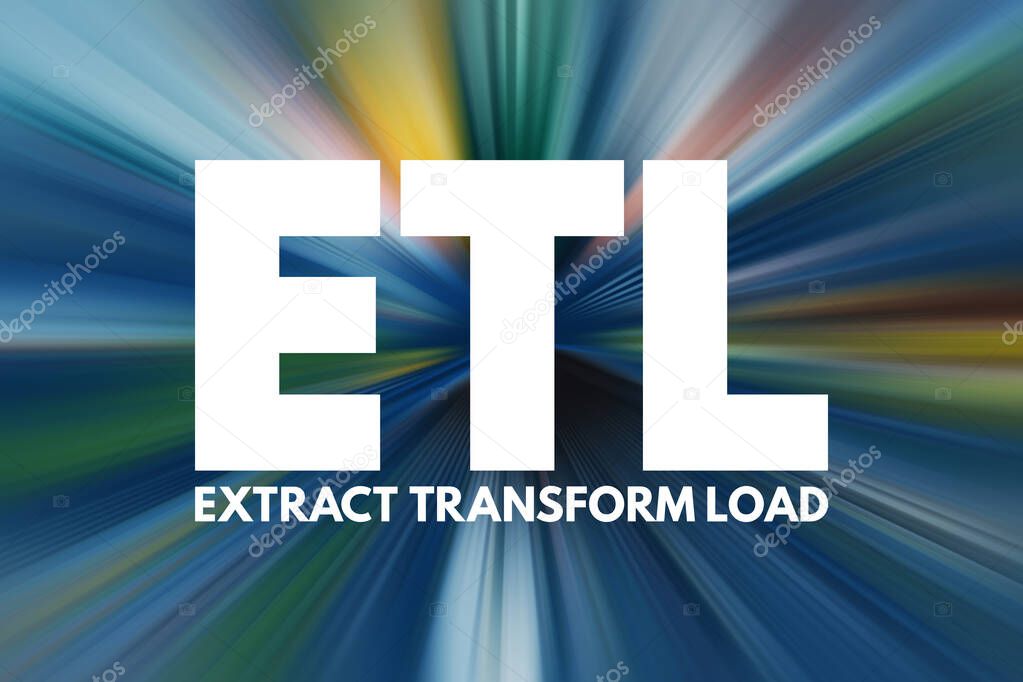 ETL - Extract Transform Load acronym, technology concept background