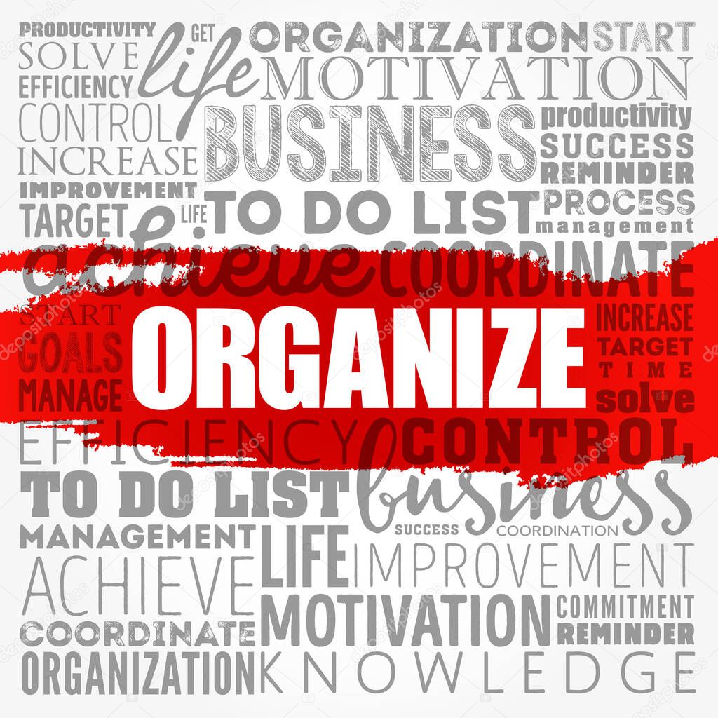 ORGANIZE word cloud collage, business concept background