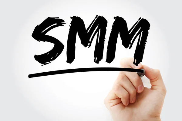 Smm Social Media Marketing Acronimo Testo Con Marker Concept Background — Foto Stock