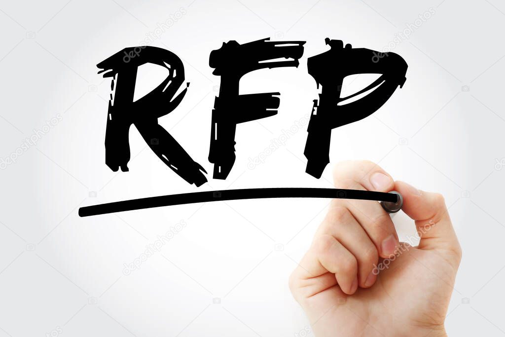 RFP - Request For Proposal text with marker, acronym business concept background