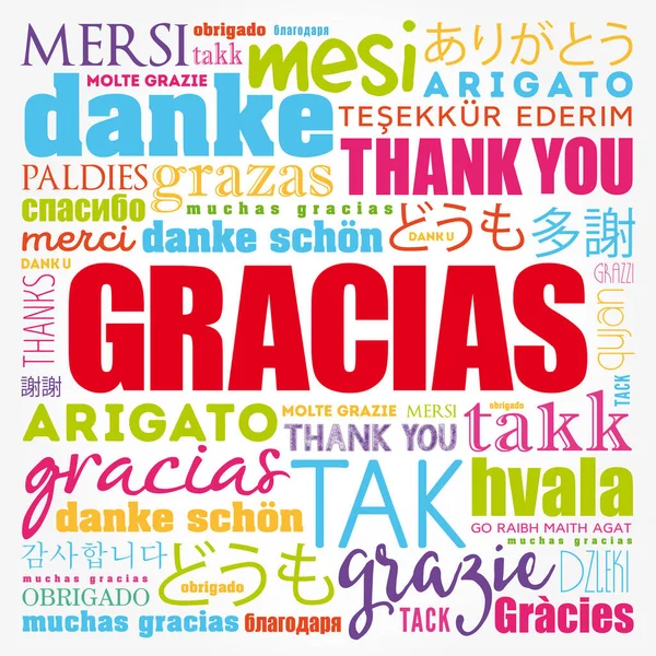 Gracias Merci Espagnol Nuage Mots Dans Différentes Langues — Photo