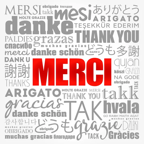 Merci Σας Ευχαριστώ Στα Γαλλικά Σύννεφο Λέξη Διάφορες Γλώσσες — Φωτογραφία Αρχείου