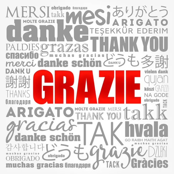 Grazie Thank You Italian Słowo Chmura Tło Różnych Językach — Zdjęcie stockowe