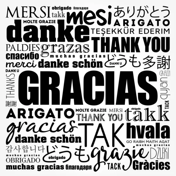 Gracias Grazie Spagnolo Word Cloud Diverse Lingue — Foto Stock