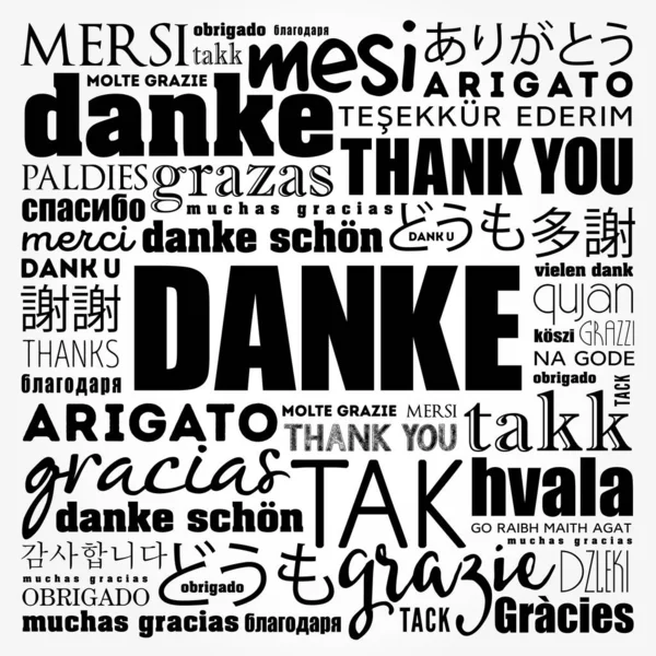 Danke Gracias Alemán Palabra Nube Fondo Diferentes Idiomas —  Fotos de Stock