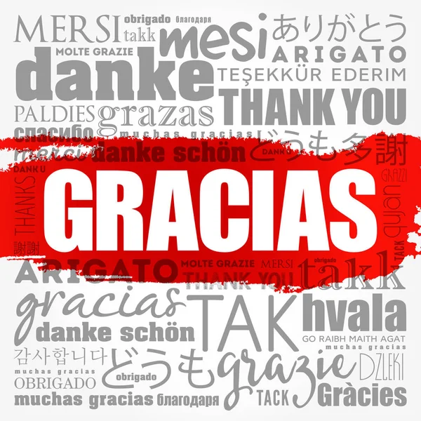 Gracias スペイン語でありがとう 異なる言語でのワードクラウド — ストック写真