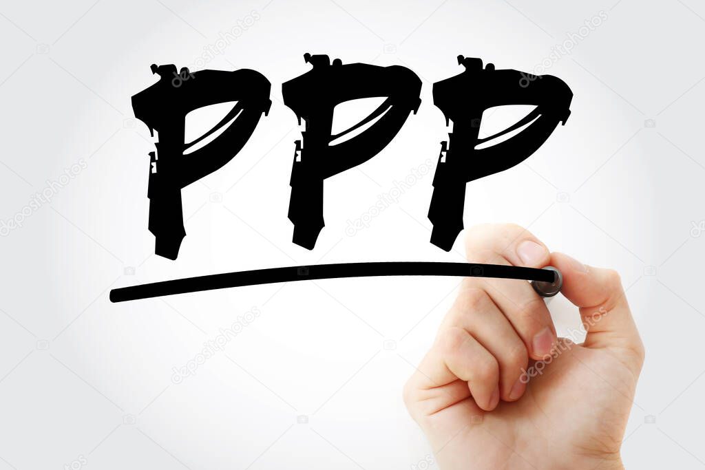 PPP - Purchasing Power Parity acronym with marker, business concept background