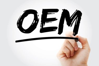 OEM - İşaretleyici, iş konsepti arka planına sahip orijinal donanım üreticisi kısaltması