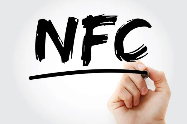 Nfc マーカー 技術コンセプトの背景と近距離通信の頭字語 — ストック写真