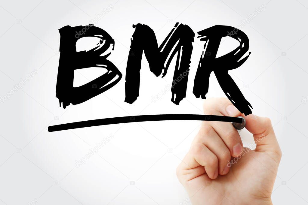 BMR - Basal Metabolic Rate acronym with marker, concept background