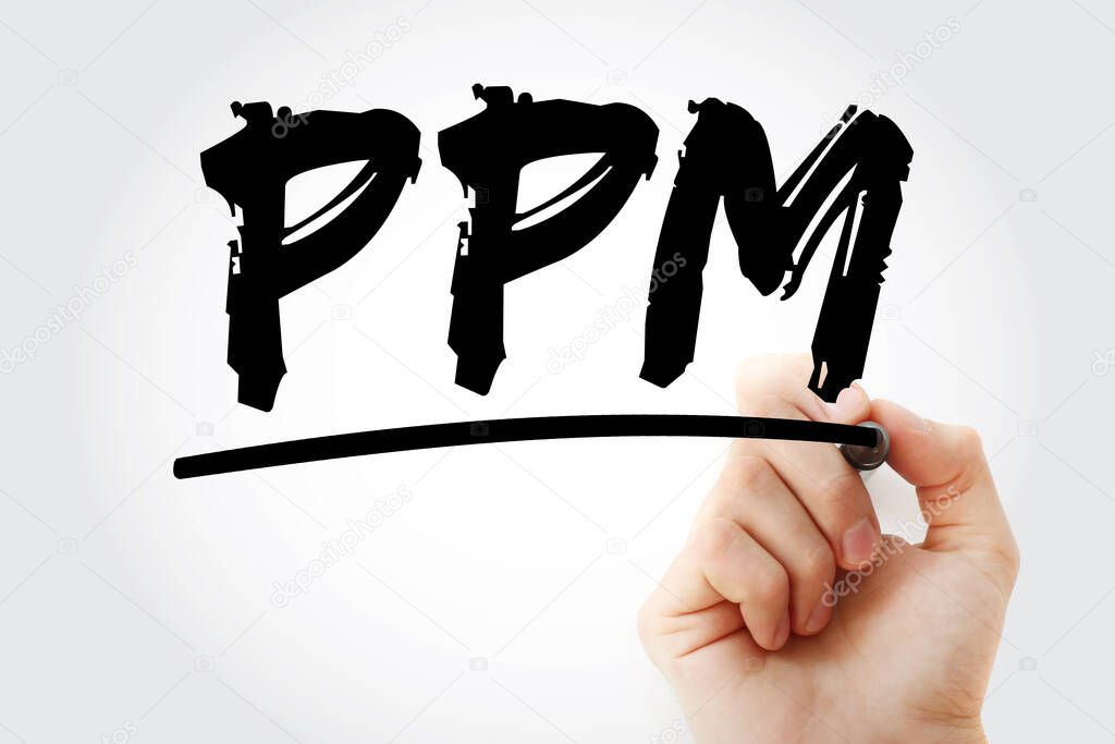 PPM - Parts Per Million acronym with marker, concept background