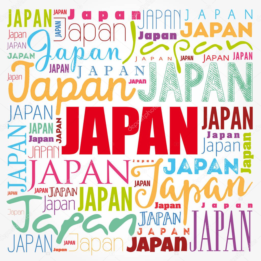 Japan wallpaper word cloud, travel concept background