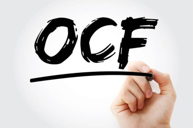 OCF - İşletme Nakit Akış kısaltması keçeli kalemle, iş konsepti geçmişi