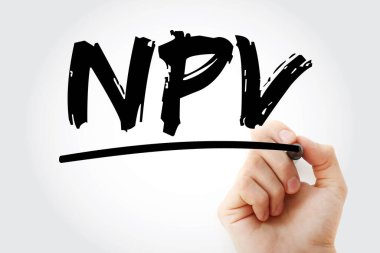 NPV - İşaretleyici, iş konsepti arka planı ile Net Şimdiki Değeri kısaltması