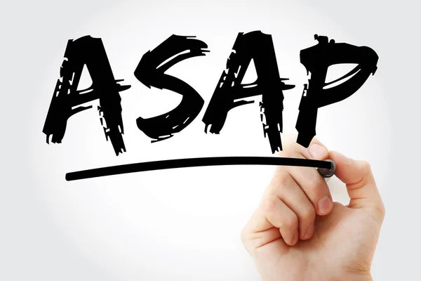 Asap Appena Possibile Acronimo Con Marcatore Sfondo Concetto Business — Foto Stock