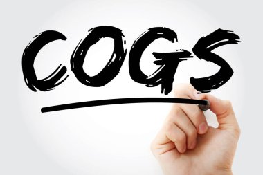 COGS - Malların Maliyeti İşaretli kısaltma, iş konsepti geçmişi ile satıldı
