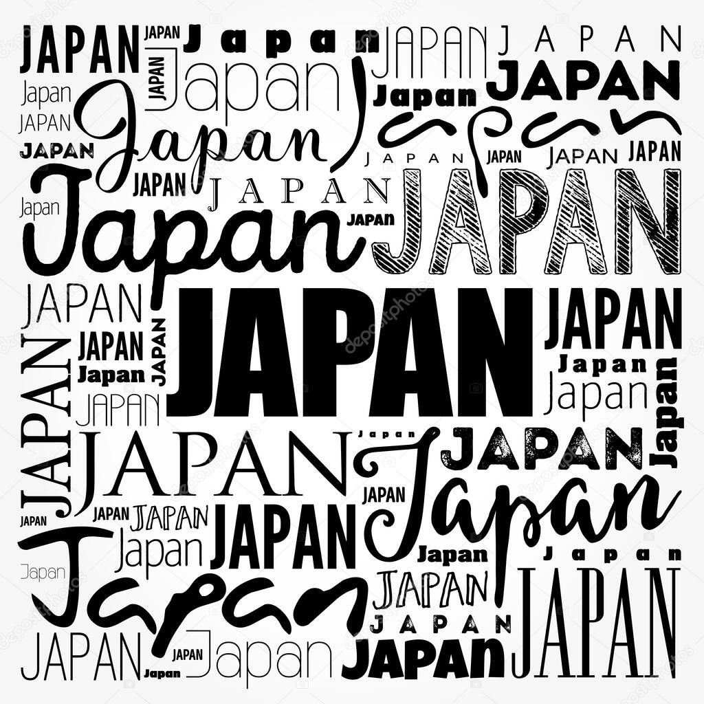 Japan wallpaper word cloud, travel concept background