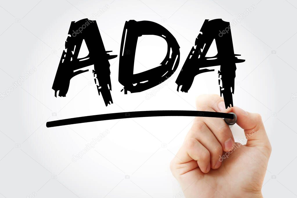 ADA - Americans with Disabilities Act acronym with marker, concept background
