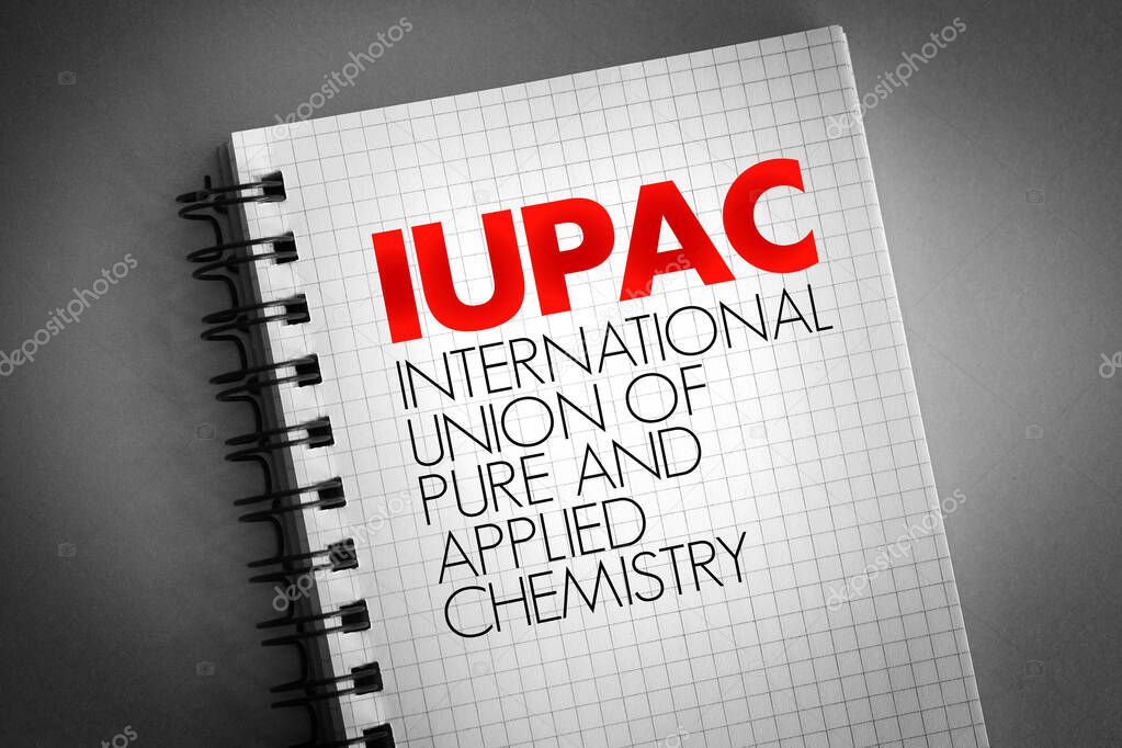 IUPAC - International Union of Pure and Applied Chemistry acronym on notepad, concept background
