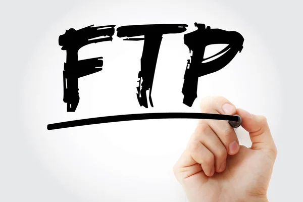 Ftp マーカー 技術コンセプトを背景にしたファイル転送プロトコルの頭字語 — ストック写真