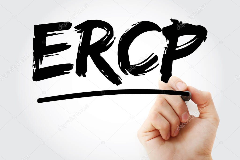 ERCP - Endoscopic Retrograde CholangioPancreatography acronym with marker, concept backgroun