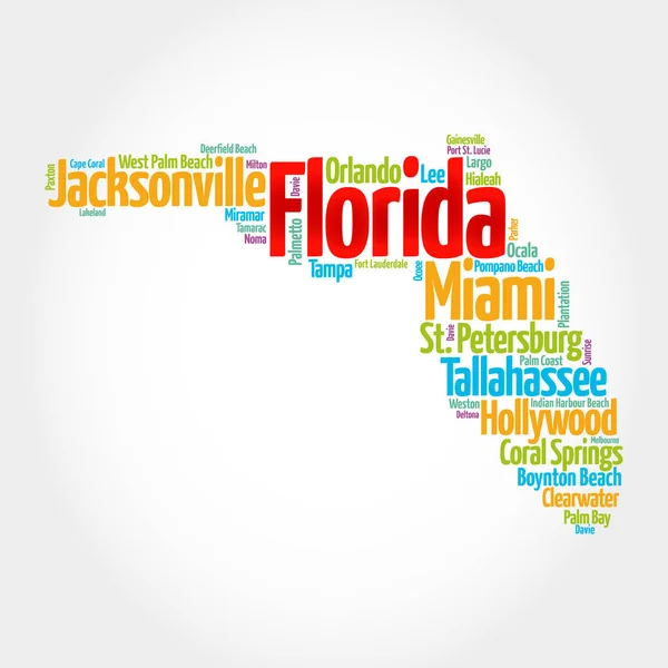 Lista Ciudades Florida Estado Mapa Silueta Palabra Nube Mapa Concepto — Foto de Stock
