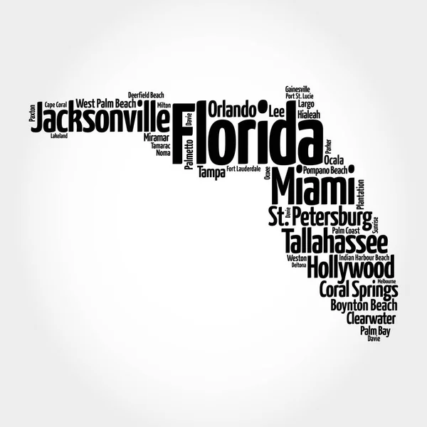Lista Città Florida Stati Uniti America Mappa Silhouette Parola Cloud — Foto Stock