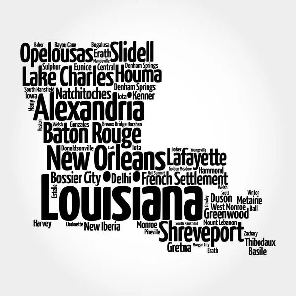 Lista Ciudades Municipios Estado Louisiana Mapa Silueta Palabra Nube Mapa — Foto de Stock