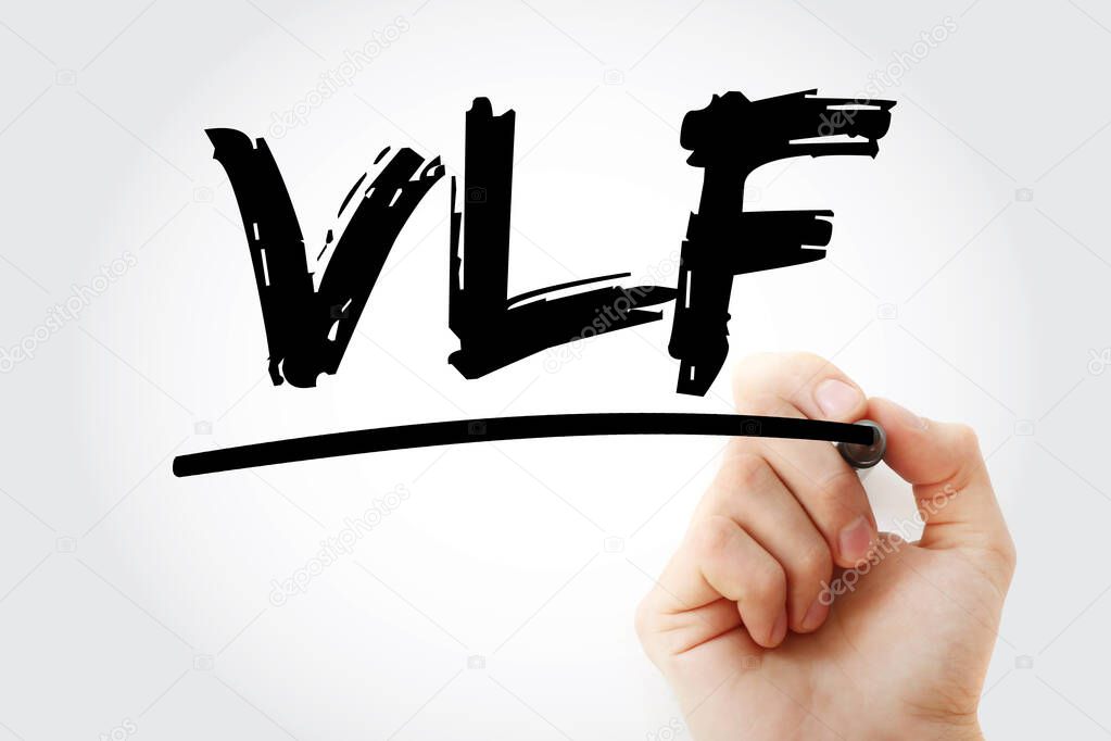 VLF - Very Low Frequency acronym with marker, technology concept background