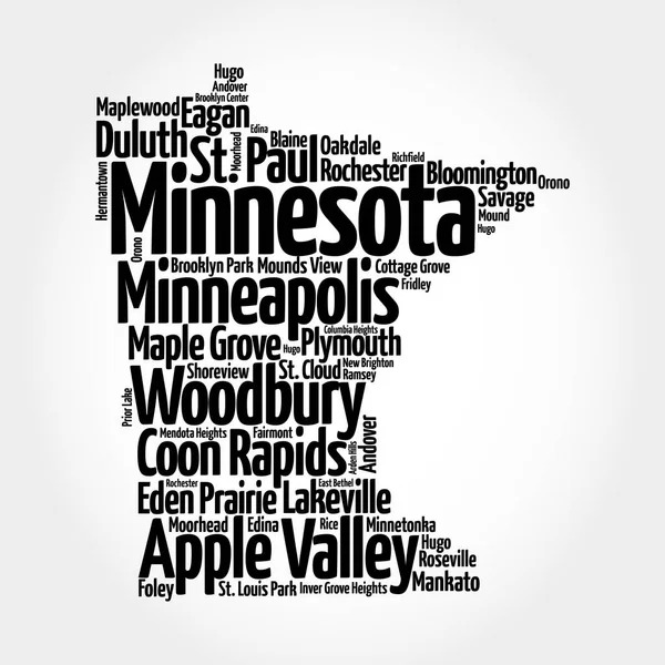 Lista Ciudades Estado Minnesota Mapa Silueta Palabra Nube Mapa Concep — Foto de Stock