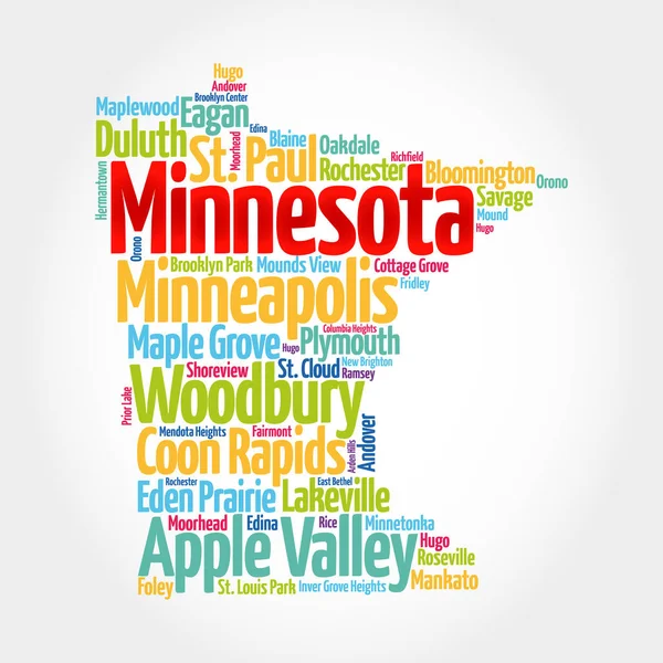Lista Ciudades Usa Estado Minnesota Mapa Silueta Palabra Nube Mapa — Foto de Stock