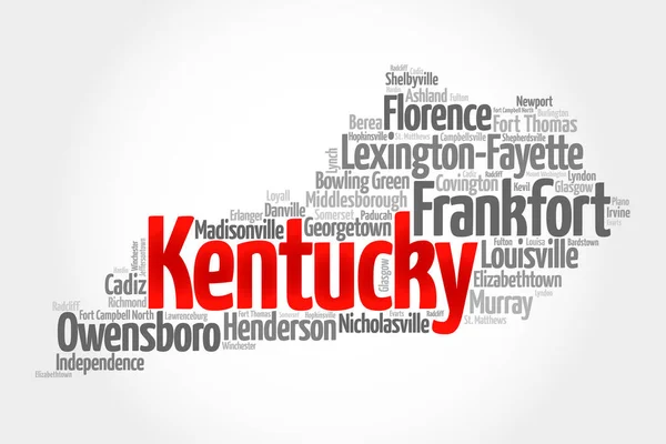 Lista Ciudades Estado Kentucky Usa Mapa Silueta Palabra Nube Mapa — Foto de Stock