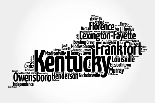Kentucky 'deki şehirlerin listesi, harita silueti kelime haritası konsepti arka plan