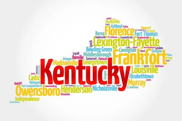 Lista Ciudades Estado Kentucky Usa Mapa Silueta Palabra Nube Mapa — Foto de Stock