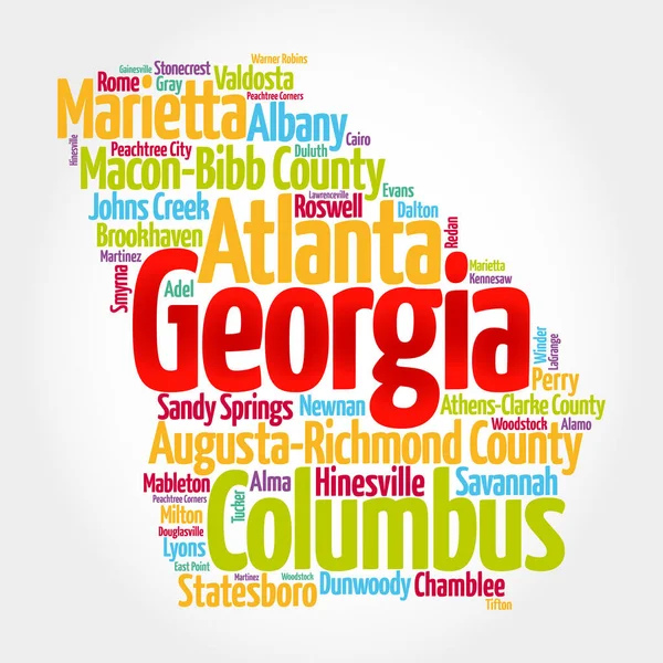 Lista Ciudades Georgia Estados Unidos Mapa Silueta Palabra Nube Mapa — Foto de Stock
