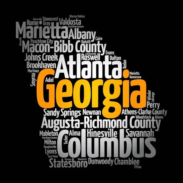 Список Городов Штата Джорджия Концепция Карты Силуэт Слова Облако — стоковое фото