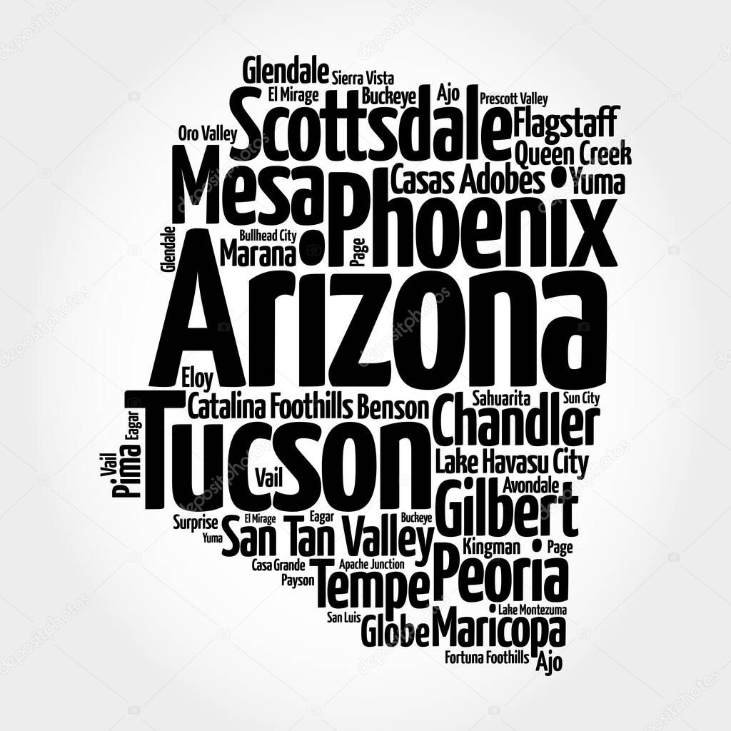 Lista De Ciudades En Arizona Estados Unidos Mapa Silueta Palabra Nube   Depositphotos 467064290 Stock Photo List Cities Arizona Usa State 