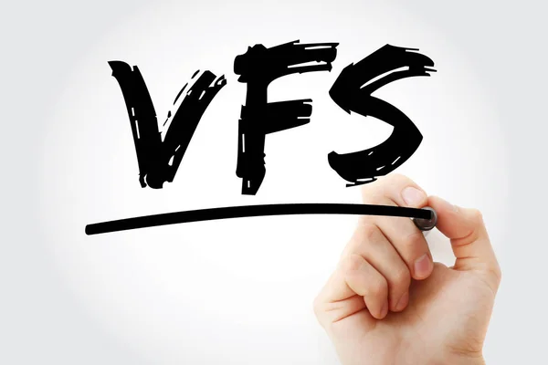 Vfs マーカー 技術コンセプトの背景を持つ仮想ファイルシステムの頭字語 — ストック写真