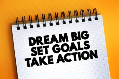 Dream Big Set Hedefleri Not defterinde Eylem metninden alıntı yap, kavram gerici grup